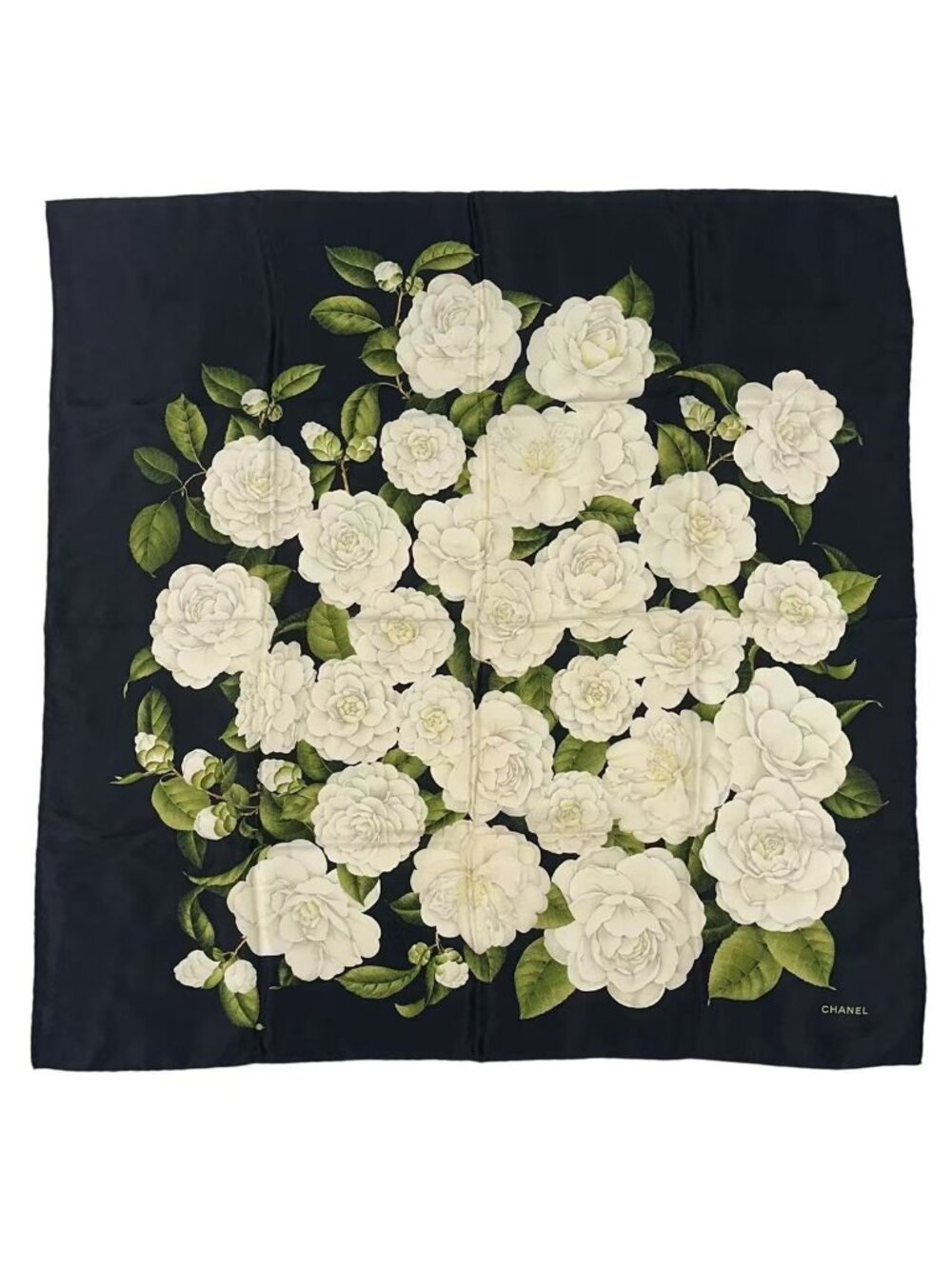 Chanel Logo Scarf Floral Pattern Black
